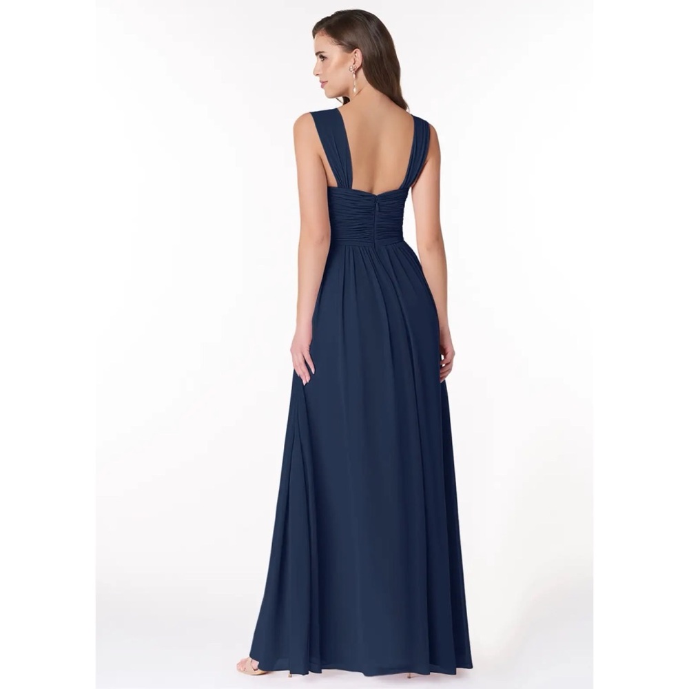 Azazie Zapheira Dark Navy Bridesmaid Dress US 10 A10 Chiffon Maxi Gown - Picture 4 of 13